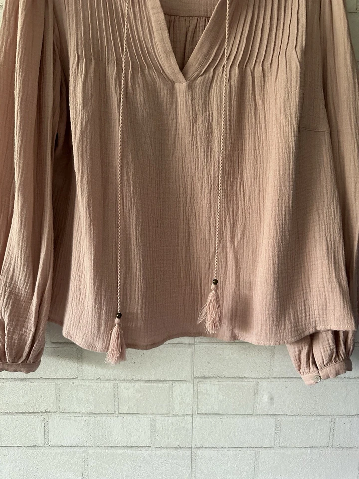 Blusa Magashonei Top Rosa Média Gaze Crinkly Algodão Orgânico Fluido Boêmio - Imagem 2 de 4