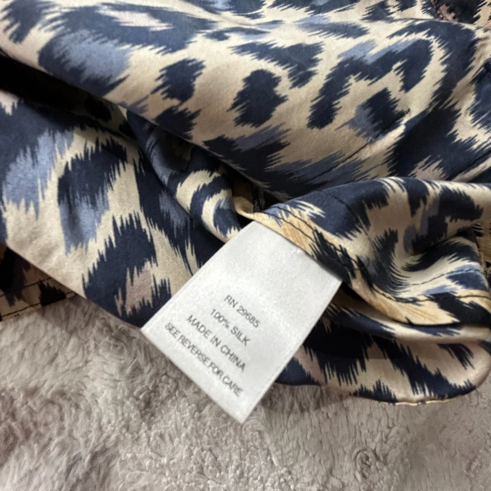 Blusa Pendleton Mujer Leopardo Abotonada Manga Larga Mediana Pequeña Marrón Seda Foto 4 de 4