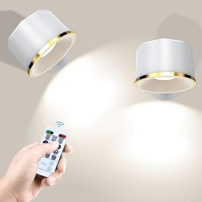 2PCS Battery Operated Wall Lights, Rechargeable RGB Led Wall Sconces, White