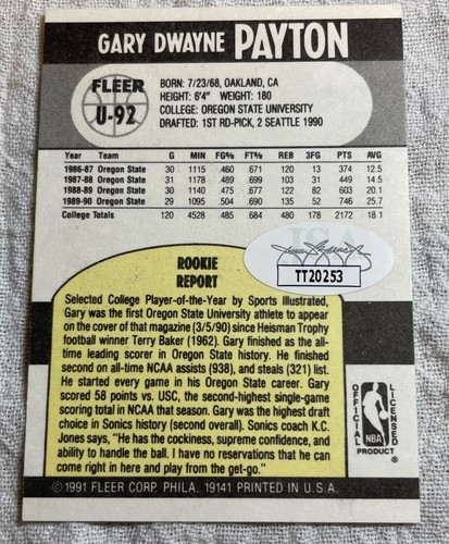 Gary Payton Autographed 1989 Fleer Update Rookie # U-92 HOF JSA LOW BIN Tough - Picture 2 of 3