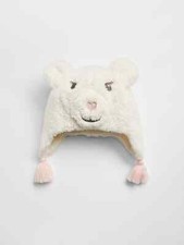 NWT GAP Sherpa Polar Bear Tassle Trapper Hat 3D Design Ivory Frost 2T 3T 4T 5T