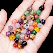 50pcs Mixed Natural Stone Round Big Hole Beads for DIY Bracelet 8mm Hole 3mm