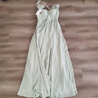 agave bridesmaid dresses Florence Waterfall Dress in Sage Green Satin main image 0
