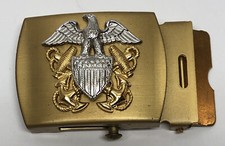 United States Navy Belt Buckle Silver Toned Eagle On Gold Toned Anchors