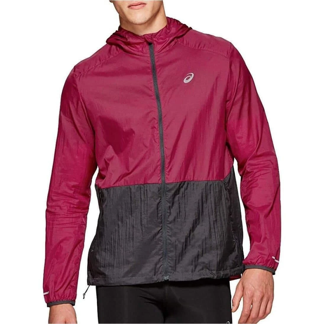 Mens Packable Running Jacket Red Lightweight Hooded Reflective |