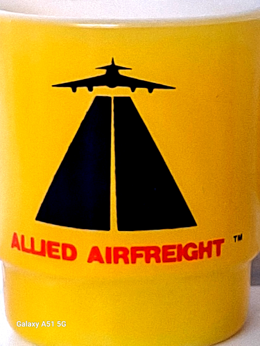 Vintage Anchor Hocking Advertising ALLIED AIRFREIGHT Yellow Glass Mug - Picture 2 of 12