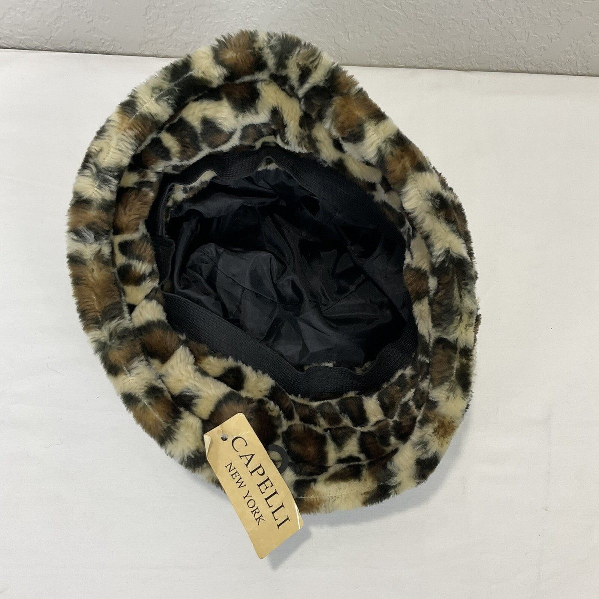 Glam leopard print real pelt hat, hand made in NYC Leopard Print Extra Wide-oversized Wire Brim Fuzzy Bucket  main image 4