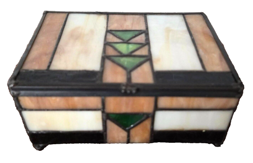Stained Glass Mosaic Jewelry Trinket Box with Hinged Lid