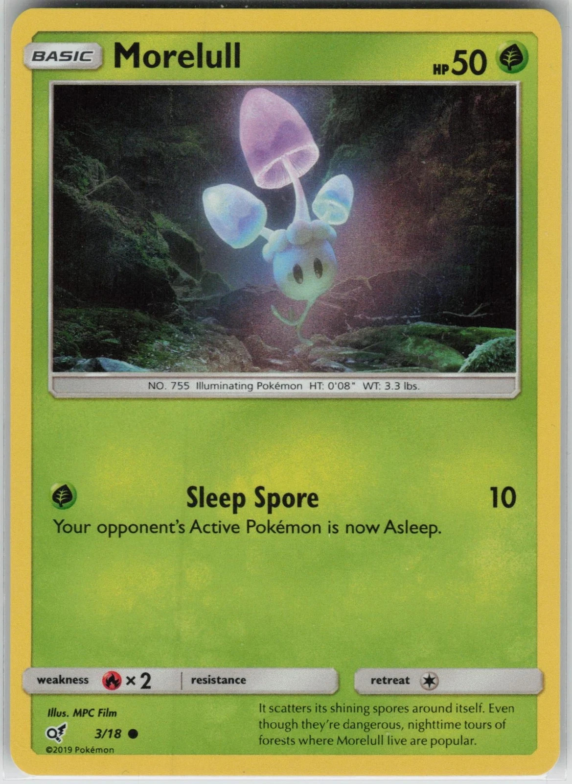 LP Morelull 3/18 Holo Common Detective Pikachu Pokemon 2019 (FREE S&H)