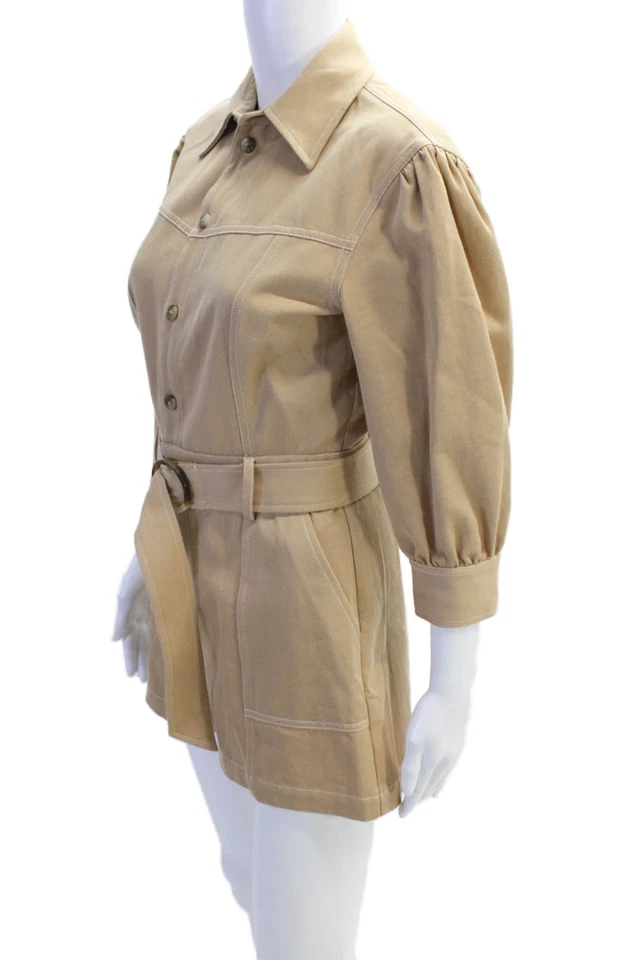 Mameluco Intermix Mujer Algodón Cuello Manga Larga Cinturón Cremallera Beige Talla 2 Foto 2 de 4