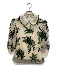 RED VALENTINO Dotted lily of valley embroidered tulle blouse 38 beige Ext+++