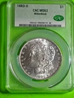 1883-0 MORGAN SILVER DOLLAR. CAC MS 62. FULL.MINT LUSTER. ORIGINAL. BRITE WHITE.