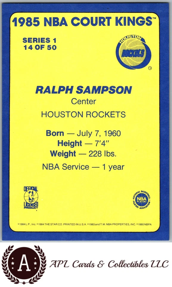 1984-85 Star Court Kings #14 Ralph Sampson NM - Image 2 of 2