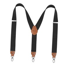 Mens 1 Inch 3 Swivel Hooks Suspender with Leather Joint and Elastic 035-black