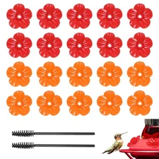 32-Pack Hummingbird Feeder Replacement Flower, Plastic Feeder Part [Red, Orange]