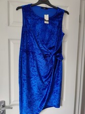 BNWT Size 14 Blue Velvet Dress Faux Wrap Cobalt