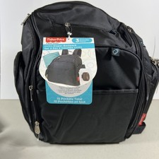 Fisher Price Kaden Bolsa de Pañales Negra Mochila con Bolsillo de Botella Aislado NUEVO