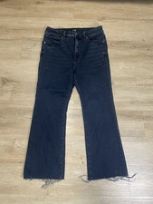 Express Womens Size 10 Regular Cropped High Rise Flare Dark Blue Denim Jeans