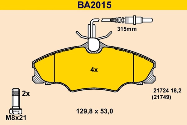 Barum Bremsbelagsatz Scheibenbremse BA2015 FüR 8B 8E 406 Peugeot Break 16V-image