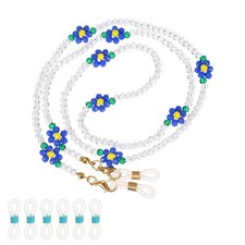 Stylish Eyeglasses Chain for Woman, Floral Beaded Mask Lanyard, Light Blue