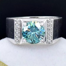 5 Ct Blue Treated Diamond Ring Great Shine Luster VVS1 Certified Men's Ring