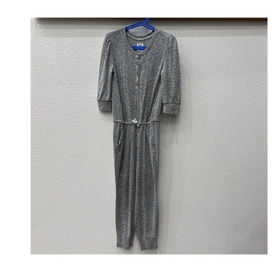 Gap Girls Gray Jumpsuit S (6-7) 3/4 Sleeve Button Front Pockets Elastic Waist