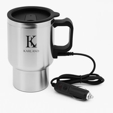 KARLAND 12V Heated Stainless Steel Travel Mug with Car Adapter and Lid