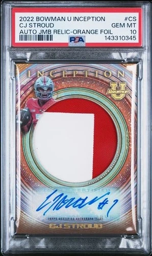 CJ STROUD 2023 BOWMAN INCEPTION JUMBO RELIC ORANGE RC #22/25 AUTO PSA 10