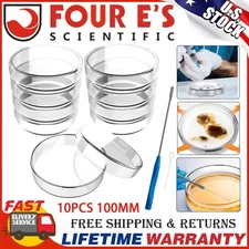 100mm Glass Petri Dish Lab Petri Plates Dishes Reusable w/ Lids Autoclavable US