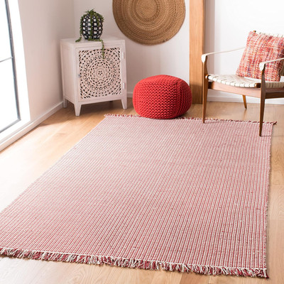 Montauk Handmade Area Rug 5' x 8' - Ivory & Red Boho Cotton with Tassels