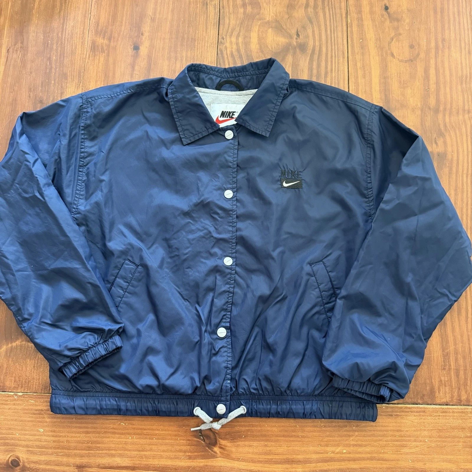 Vintage Nike Jacket Mens Medium 8-10 Blue Coaches Windbreaker Snap Front 90s