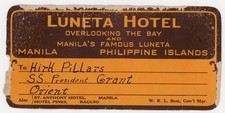 1920s Luneta Hotel Manila Philippine Island Label S.S. President Grant P157