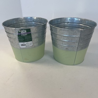 Two Rustic Farmhouse Galvanized Metal Planter Flower Vase 7 by7 