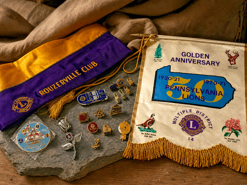 Vintage Lion's Club 1970s 1980s Enamel Awards + Ephemera Collection Gold