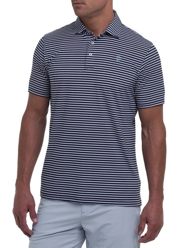 B. Draddy “Captain Jack” Striped Performance Golf Polo Medium