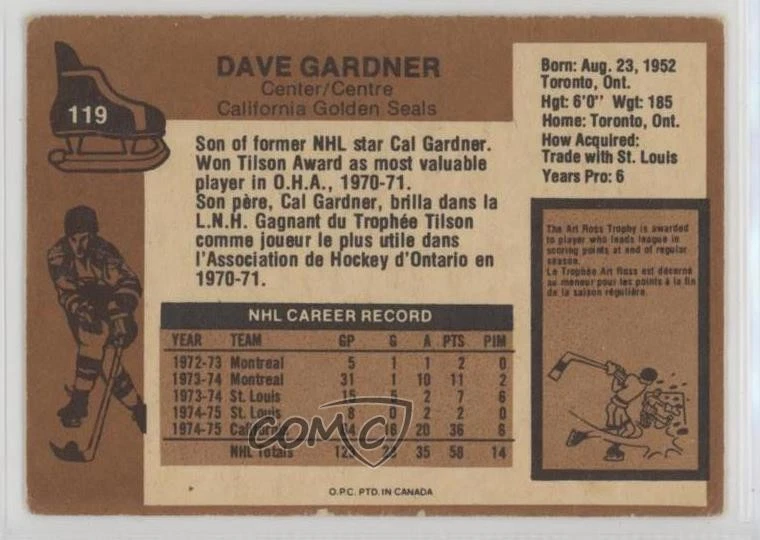 1975-76 O-Pee-Chee Dave Gardner #119 - Image 2 of 2