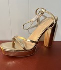 NEW $49 Woman Gold Platform Strapy Sandal High Block Heels Square Open Toe Sz 11 — photo 2