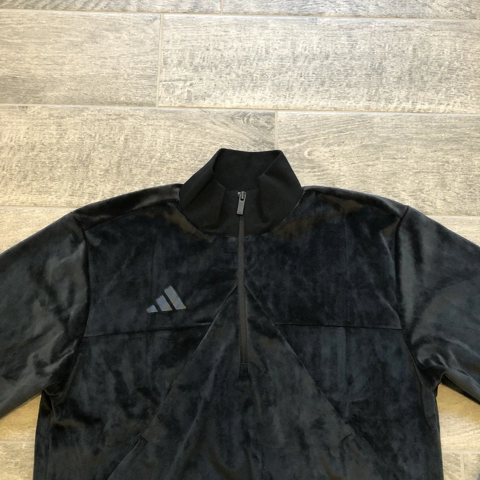 Nuevo Adidas VELOUR Media Cremallera Chaqueta Ropa Deportiva Retro Negro Suéter Para Hombre Talla L Foto 4 de 4