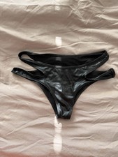 Black wet look Strappy Bikini Bottom/panties, size S