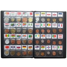 World Coin Collection Starter Kit - 60 Country Coins, Leather Album, Flag Tags,