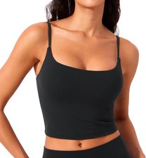 Womens Scoop Neck Longline Sports Bra - Adjustable Straps Workout Crop Tank Top