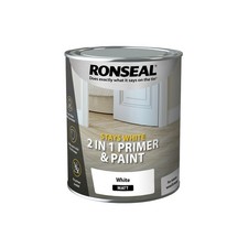 Image of Ronseal Stays White 2 in 1 Primer and Paint - Brilliant White - All Sizes