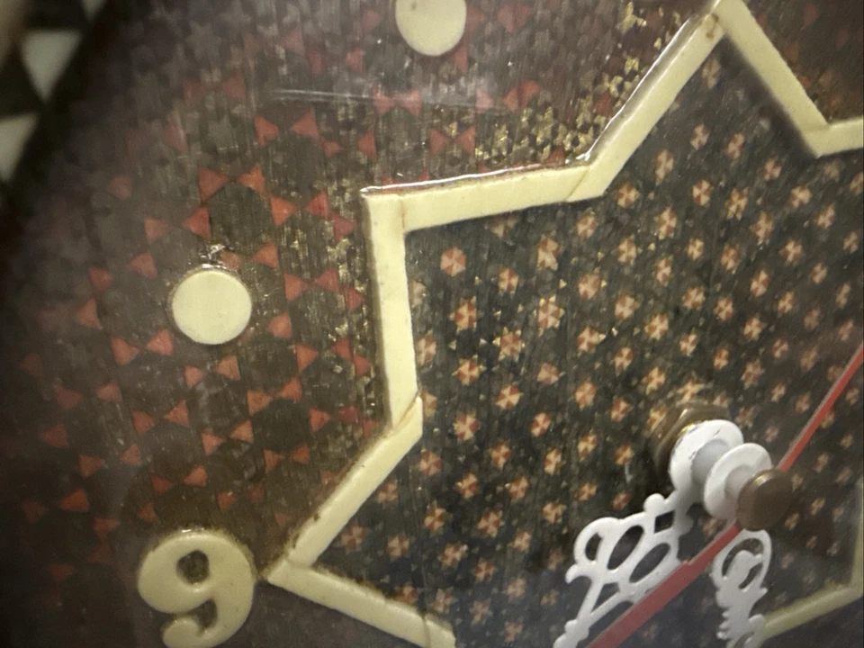 "Reloj de pared persa Khatam con marquetería hecha a mano Minakari 11,75"" funcionando" Foto 4 de 4