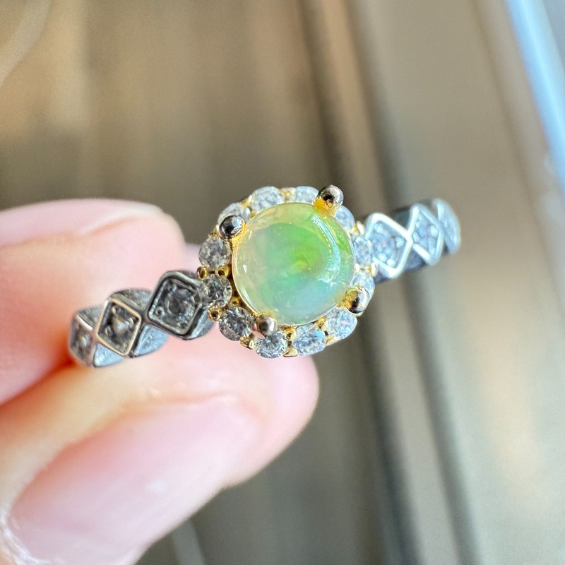925 Sterling Silver Ring 5mm Natural Opal Gemstone Zircon Dainty Jewelry Gift