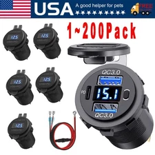 12V-24V PD+QC3.0 Dual USB Car Fast Charger Power Socket Outlet LED Voltmeter Lot