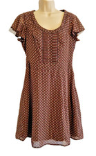 Pepperberry  Really Curvy Dress UK 12 Brown Geometric Pintuck Lined Knee Length