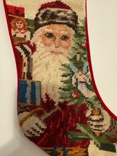 Vintage 100 Wool Needlepoint Christmas Stockings-Choice of 2 Santas or Bear-NEW