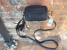 Fat Face Vienna Tassel cross body camera shoulder bag black nubuck leather