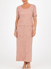 SCALA Dusty Pink Textured Crinkle Floral Beaded Mock 2pc Maxi Gown Dress XL = 16