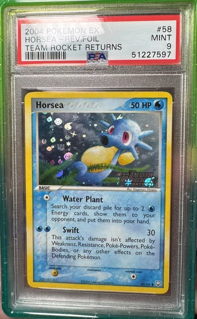 2004 Pokemon Horsea 58/109 EX Team Rocket Returns Reverse Holo PSA 9